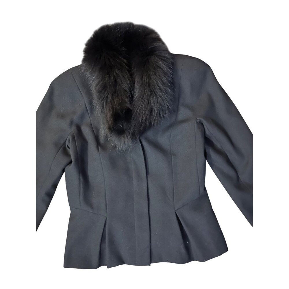 Vintage Peplum Jacket Womens S? Used Black Lined Fuzzy Collar - Picture 13 of 16